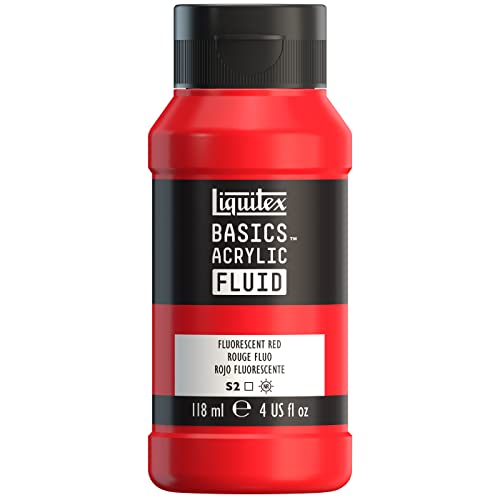 Liquitex BASICS Acrylic Fluid Paint, 4-oz Bottle, Fluorescent Red | Super Versatile, Fine Art Pigments; Fluid Consistency, Vibrant satin colors, Permanent, Lightfast, Water-Resistant Finish - color: Fluorescent Red, style: 118ml (4-oz)