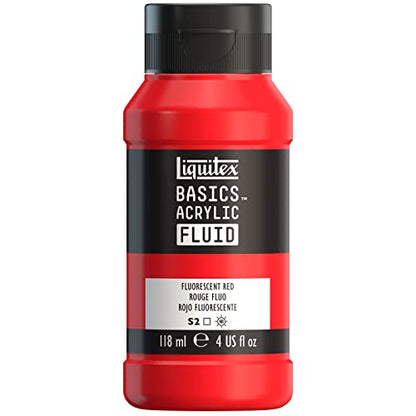 Liquitex BASICS Acrylic Fluid Paint, 4-oz Bottle, Fluorescent Red | Super Versatile, Fine Art Pigments; Fluid Consistency, Vibrant satin colors, Permanent, Lightfast, Water-Resistant Finish - color: Fluorescent Red, style: 118ml (4-oz)