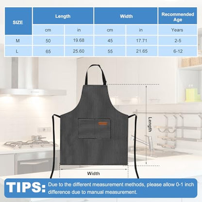 3 Pack Stripes Kids Apron, Adjustable Kids Cooking Aprons with 2 Pockets, Cute Chef Baking Aprons for Boys and Girls - color: Black + Blue + Grey, size: 55x65cm