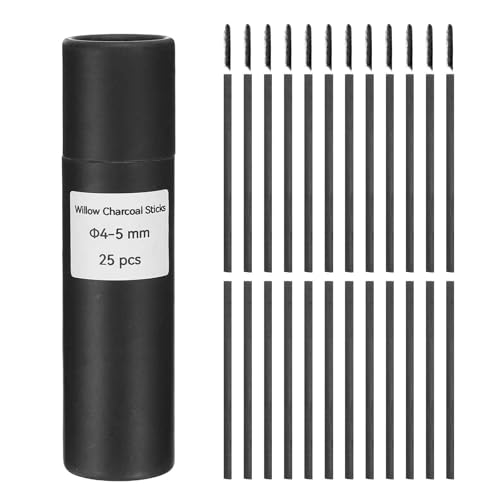 MECCANIXITY Willow Charcoal Sticks, 4-5mm Willow Charcoal Pencils Soft Sketch Vine Art Supplies Set for Drawing Sketching Shading Painting Artists Beginners (Black, Pack of 25) - size: 4-5mm