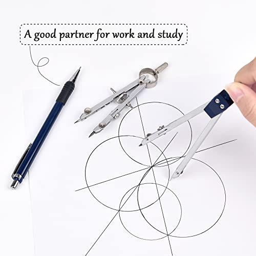 Unjoo 9Pcs Precision Geometry Set Metal Compass,Geometry Tool Set (Blue) | Shatterproof Storage Box, Circle Drafting Tool and Architecture, Drafting Kits for Engineers Students - color: Blue