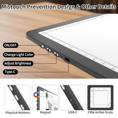 LEACUBER Rechargeable A4 Light Pad with Stand & Bag, Super Bright Magnetic Tracing Light Box with Side Buttons, Diamond Art Light Board for Diamond Painting, LED Light Table for Sketching, Drawing - size: A4 with Carry Bag