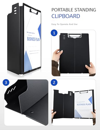 Free Standing Clipboard and Desktop Stand with Adjustable Buckles Easel Back - Foldable Stand and Document Holder for School, Office and Business Use (9.37 x 12.6 inches) (Black) - style: Black