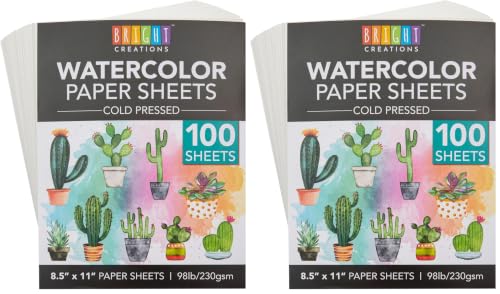 Bright Creations Printable Cold Pressed Watercolor Paper Bulk Pad - 100 Sheets, 8.5 x 11 in, 230 GSM, White - Painting Paper for Acrylics & Sketching (Pack of 2) - size: 8.5 x 11 In (Pack of 2)