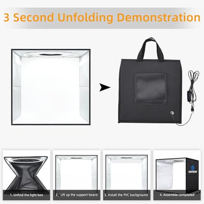 Lightdow 12"x12"x12" Photo Studio Light Box Photography with Desktop Tripod & 120 LEDs (CRI>95), 6 Backdrops - Portable/Dimmable Folding Shooting Tents for Toys/Jewelry/Watches/Cosmetics - size: 12"x12"x12"
