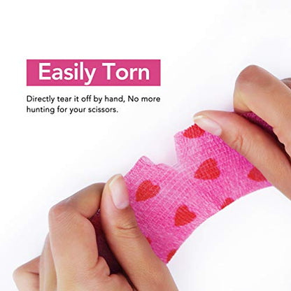 RISEN Cohesive Bandage 2” x 5 Yards, 6 Rolls, Self Adherent Wrap Medical Tape, Adhesive Flexible Breathable First Aid Gauze Ideal for Stretch Athletic - color: Rose Red Heart, size: 6 Count (Pack of 1)