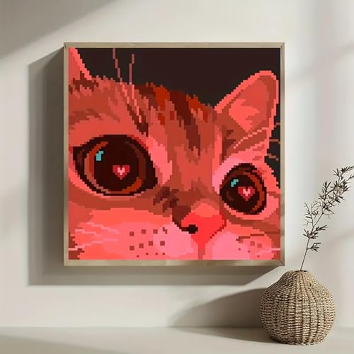 WCHUIMM Cat Diamond Art Kits for Adults, DIY 5D Cat Diamond Painting Kit for Beginners, Animal Full Round Drill Gem Art Dots for Adults, Diamond Dots Paintings Crafts Home Wall Decor 12x12inch - color: Cat