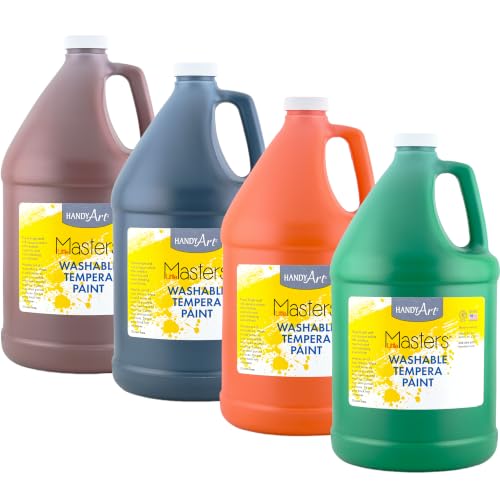 Handy Art Little Masters Washable Tempera Paint, Secondary Color Set of 4 Gallons, 128 oz Bottles, Bright & Mixable, High Opacity, Washable Colors, Classroom, Students, Safe & Non-Toxic, Made in USA - style: 128 Fl Oz Secondary Set of 4