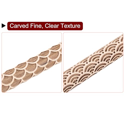 HARFINGTON 2pcs Wood Clay Roller 4"Water Wave Fan Pattern Rolling Pins Pottery Tools Wood Grain Texture Rollers for Clay Baking Dough Playdough DIY - style: Water Wave + Fan