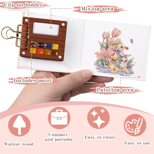 Mini Watercolor Paint Set – Travel Watercolor Set with 8 Color Palette, 230g Sketchbook, Water Brushes, Clip & Storage Bag, Pocket Size Portable Water Color Kit for Artists, Students & Beginners - color: Yellow 8 Colors