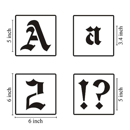 5 Inch Alphabet Letter Stencils for Painting - 70 Pack Old English Letter Stencil Templates with Numbers and Signs for Painting on Wood, Reusable Letters Stencils for Chalkboard Wood Signs & Wall Art - size: 5 Inch