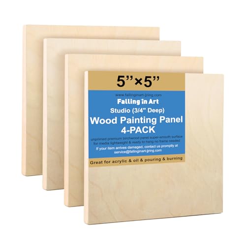 4 Pack 5x5’’ Unfinished Birch Wood Panels Kit for Painting | Studio 3/4’’ Deep Wooden Canvas, Cradle Boards for Acrylic Pouring, Art, Crafts, Epoxy Resin, Laser Engraving Cutting - size: 5'' x 5'' Studio