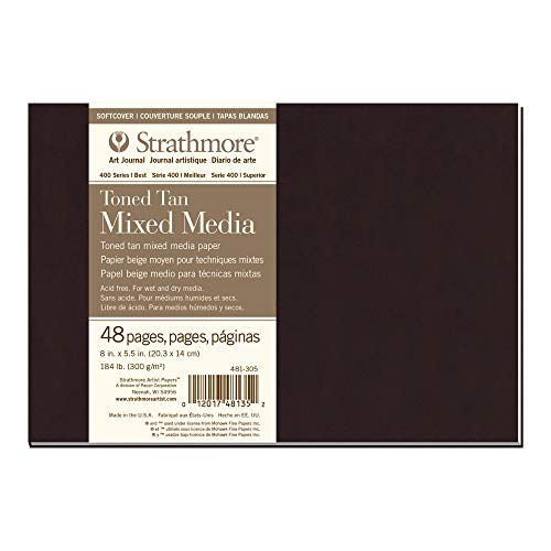 Strathmore 400 Series Softcover Toned Mixed Media Journal, 184lb Paper, Warm Tan, 8 x 5.5 inches, 24 Sheets (481-305) - size: 5.5x8.5 inch, style: Soft Cover, Tan, Phase Out