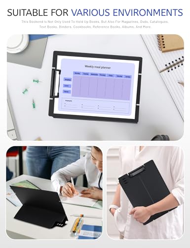 Free Standing Clipboard and Desktop Stand with Adjustable Buckles Easel Back - Foldable Stand and Document Holder for School, Office and Business Use (9.37 x 12.6 inches) (Black) - style: Black