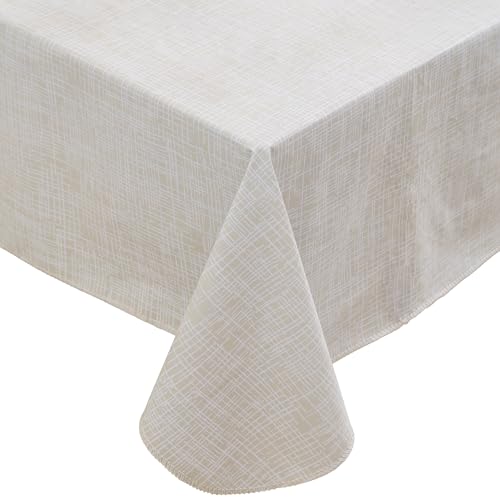Heavy Duty Vinyl Tablecloth with Flannel Backing Waterproof Oil-Proof Plastic Table Cloth Stain-Resistant Wipeable Rectangle or Square Table Cover for Indoor and Outdoor (Beige Striped,60x84 Inch) - color: Beige Striped, size: 60" x 84" (Rectangular)