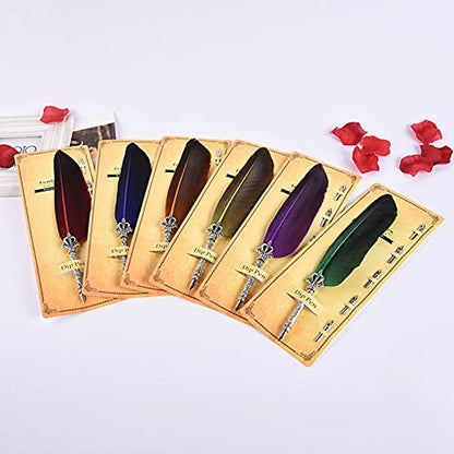 Gullor Calligraphy Feather Quill Pen and 5 Calligraphy Nibs for Beginners Kids Calligraphy Writing Quill Dip Pen Set, WineRed