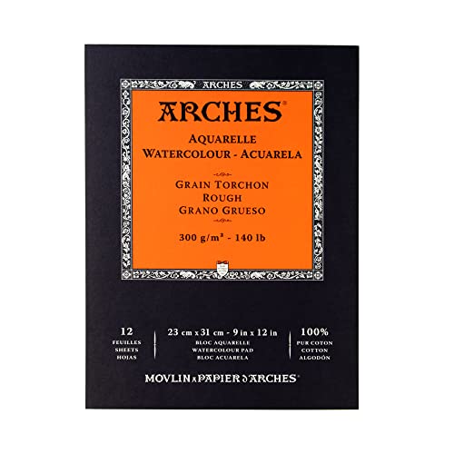 Arches Watercolor Paper Pad, 140 lb. Rough Surface, 12 Sheets, 9"x12" | Traditional Mould Made 100% Cotton Artists' Watercolour Paper, Internal Gelatin Sizing - size: 9"x12", style: Rough