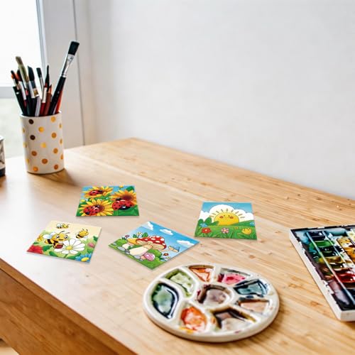 Anseal 12 Packs Pre Drawn Canvas to Paint, 4" X 4" Spring Pre-Printed Paint Party, Pre Stretched Canvas Outline Painting Boards for Paint Lovers, Party Favor - style: Spring
