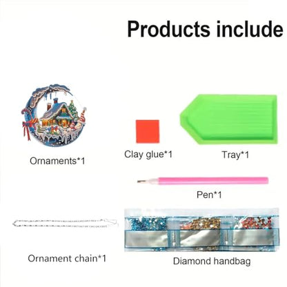 STGLCR Hanging Ornament Chirstmas House Diamond Painting Kits for Adults, Winter Diamond Art Kits for Beginners, 5D DIY Christmas Wreath Diamond Dot Art Pendants, Full Drill Moon Gem Craft 7.8 inch, - color: Christmas House