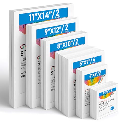 Gotideal Canvas for Painting, 4x4,4x6, 5x7, 8x10,9x12, 11x14 Set of 14 | 14 Pcs Muti Pack Stretched Painting Canvas, Blank Paint Canvases for Acrylic, Oil, Art Supplies for Artists, Adults - color: White, size: Multi Pack-14 Pcs