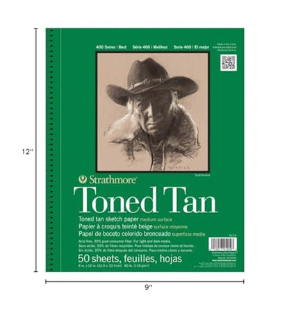 Strathmore 400 Series Wire Bound Toned Sketch Pad, 80 lb. Paper, 9 X 12 inches, Tan, 50 Sheets (412-9) - size: 9x12