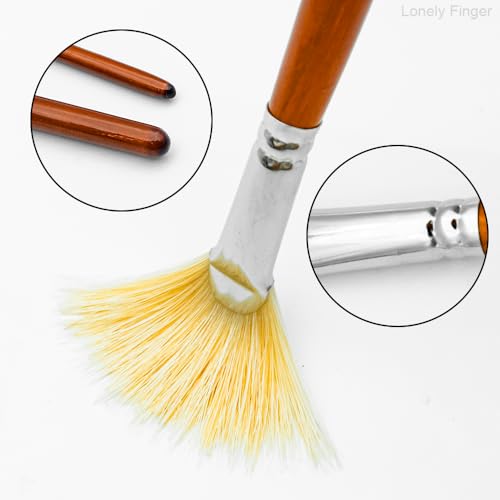 Artist Fan Paint Brushes Set, 7 Pieces White Hog Bristle Natural Hair Anti-Shedding Brush Tips and Long Wood Handle, Professional Artist Fan Brushes for Acrylic Oil Painting