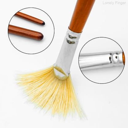 Artist Fan Paint Brushes Set, 7 Pieces White Hog Bristle Natural Hair Anti-Shedding Brush Tips and Long Wood Handle, Professional Artist Fan Brushes for Acrylic Oil Painting