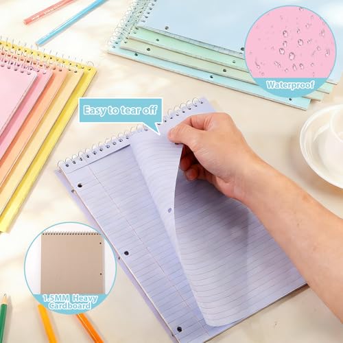 10 Packs 8.5 x 11 inch Top Spiral Notebook with 3 Hole Punched Legal Pads 40 Sheets College Ruled Notepad Hard Cardboard Paper Wirebound Pads for Business School Office Home Supplies (Pastel) - color: Pastel
