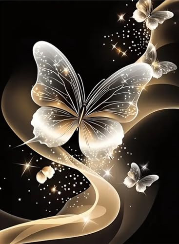 AIBOERL Diamond Art Kits for Adults,Butterfly Diamond Painting Wall Decor | Round Drill Butterfly Diamond Painting for Beginners DIY Rhinestone 5D Diamond dots(Gemstone Craft)Wall Art Gift 12x16IN - color: DP02854