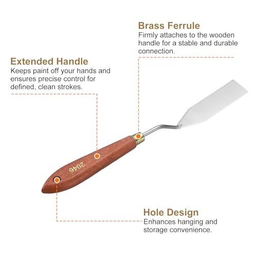 HARFINGTON 2pcs Palette Knife Painting Tool 3.15" x 0.91" Stainless Steel Teardrop Blade 9.06" Length Spatula Painting Pallet Knives with Hole Beech Wood Handle for Acrylic Canvas, Red/Silver - size: 9.06" x 0.91" x 3.15"
