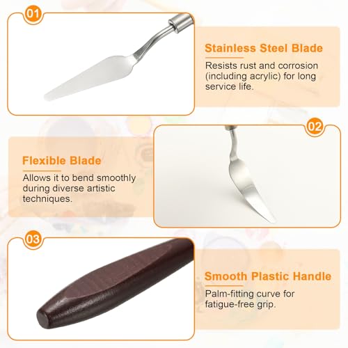HARFINGTON Palette Knife Painting Tool 2.2 x 0.59 Stainless Steel Art Spatula Pallet Knives Scrapers Tools with Beech Wood Handle for Acrylic Oil Canvas Mixing Spreading, Red/Silver - size: 2.2" x 0.59"