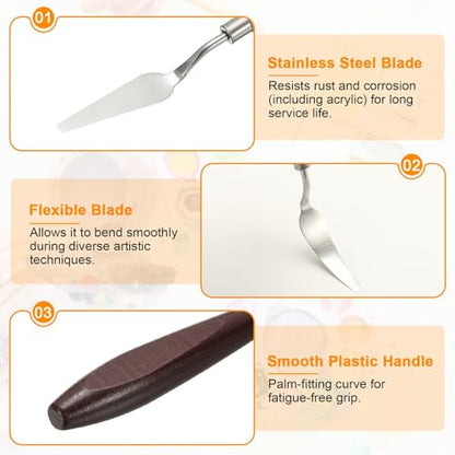 HARFINGTON Palette Knife Painting Tool 2.2 x 0.59 Stainless Steel Art Spatula Pallet Knives Scrapers Tools with Beech Wood Handle for Acrylic Oil Canvas Mixing Spreading, Red/Silver - size: 2.2" x 0.59"