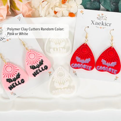 Xaekicr Halloween Clay Earring Cutters - Planchette Style Polymer Clay Cutters with Text & Bat Design, Clay Tools for DIY Jewelry Making - color: J color