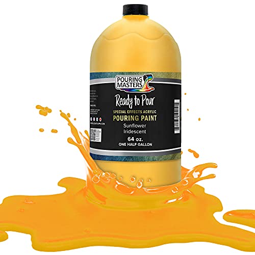 Pouring Masters Sunflower Iridescent Special Effects Acrylic Pouring Paint - Premium 64-Ounce Pre-Mixed Fluid Acrylic Paint - Fluid Art Supplies for Canvas, Wood, Paper, Tile & Rocks | Special Effects, Ready to Pour, Premium Pre-Mixed Fluid Acrylic Paint