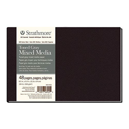 Strathmore 469-405 Hardbound Mixed Media Art Journal, 8.5" x 5.5", Toned Gray, 48 Pages - size: 8.5x5.5 inch, style: Hardbound, Gray, Phase Out