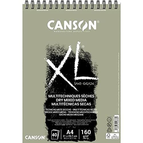 CANSON XL Sand Grain Dry Mixed Media 160gsm A4 Paper 40 Grey Sheets - size: SPIRAL GREY 40S A4