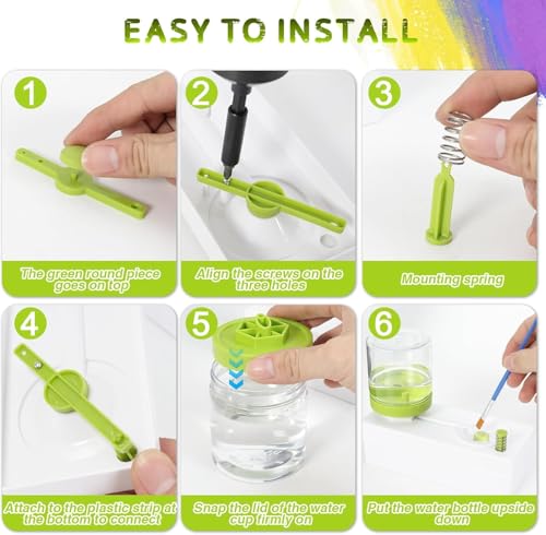 Upgraded All in 1 Paint Brush Cleaner: Paintbrush Cleaners Tool Paint Brush Rinser Paint Water Dispenser Painting Station for Acrylic, Watercolor, Oil Paint（Give 4 Pen & Pen holder & paint tray） - color: 03 New Green