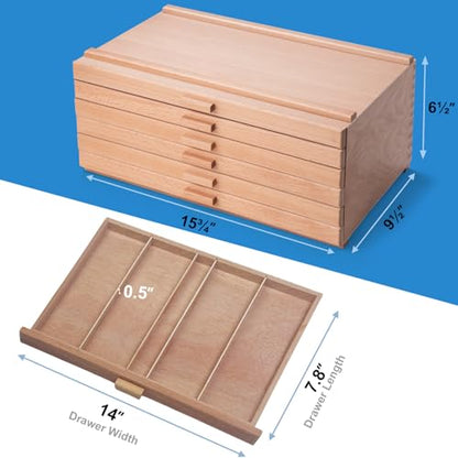 Falling in Art 6 Drawer Wooden Pastel Storage Box | Portable Organizer Box for Pastels, Pencils, Markers, Brushes and Art Supplies - size: 6-Drawer