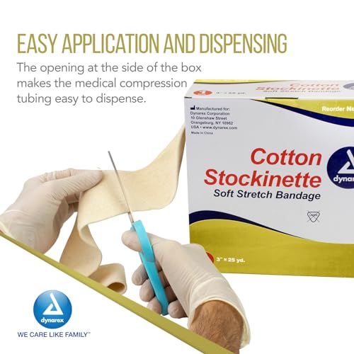 Dynarex Tubular Cotton Stockinette - Non-Sterile Elastic Stockinette Tubing for Legs & Arms - Moisture-Wicking Cast Padding - 3" x 25 Yards, Case of 4