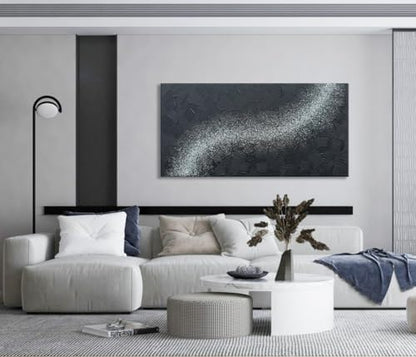 zoinart Handmade Large Glittery Crystal Canvas Wall Art, 24x48 Inches Black Abstract Modern Oil Paintings, Textured Contemporary Wall Art Ready to Hang - color: BL-062