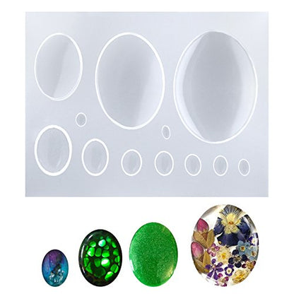 FUNSHOWCASE Oval Cabochon Resin Epoxy Silicone Mold - color: 12 Cavities Oval Designs