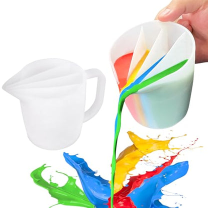 Kunyeah Split Cup with Handle 17OZ/500ML Silicone Cup for Paint Pouring Fluid Art Split Cup Acrylic Paint Pour Cup DIY Making Crafts Supplies Epoxy Resin Art Drawing Accessories (4 Chambers) - size: 4 Chambers