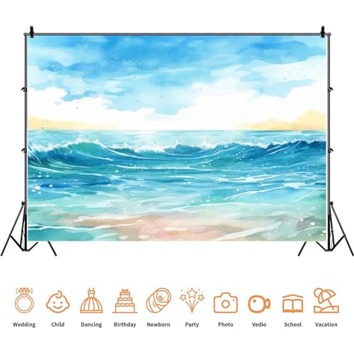 Yeele 9x6ft Summer Seaside Backdrop Sea Beach Ocean Wave Oil Painting Photography Background Tropical Scenery Vinyl Wallpaper Portrait Photo Studio Props - size: 9x6ft