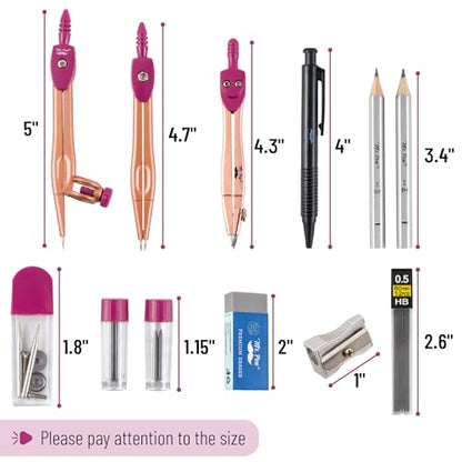 Mr. Pen- Geometry Set, 15 pcs, Rose Gold & Pink - color: Rose Gold & Pink