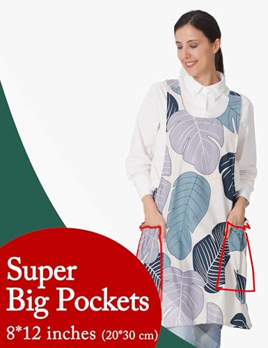Cozy Adjustable Cross Back Aprons for Women with Pockets Cotton Linen Cooking Kitchen Baking - color: Banana Leaf