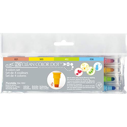 Kuretake CLEAN COLOR DOT Dual tip markers 4 colors set, 0.5mm fine tip and a flexible dot tip, for Journals, Crafts, Illustration, Lettering, Planners, for Adult, Kids, Made in Japan - style: 4 colors set(Dual tip)