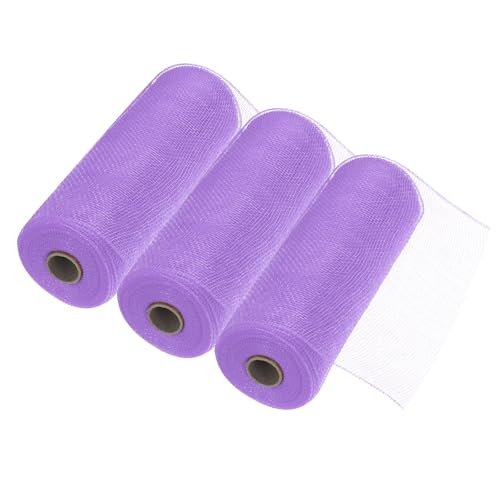 MECCANIXITY 3pcs 10 Inch Poly Burlap Mesh for Wreath, Decorative Mesh Fabric Ribbon 10 Yard for Fall Easter Christmas Flower Bow, Bright Purple - color: Bright Purple