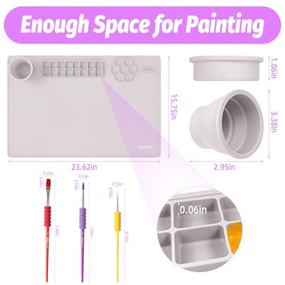Silicone Painting Mat, 23.6x15.8in Art Craft Mat with Brushes | For watercolor resin clay DIY art use, waterproof table protection painting station with cup palette, 3 brushes, purple - color: Purple