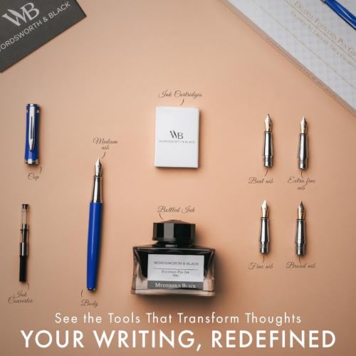 Wordsworth & Black Luxury Fountain Pen Set for Writing, 6 Nibs, Blue | Fountain Ink Bottle, Cartridges & Refill Converter, Refillable, Blue, High End Gift for Men & Women, Journaling & Lettering - color: Blue Chrome