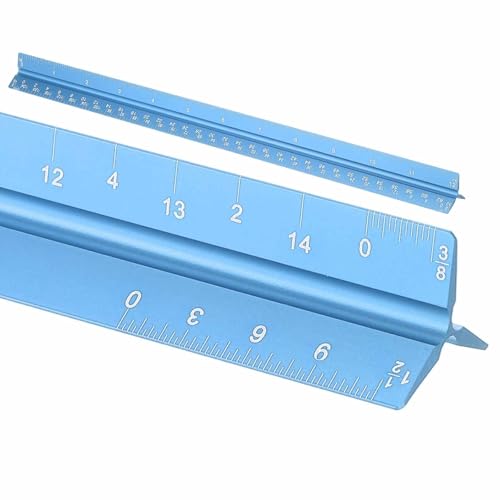 HARFINGTON Architectural Scale Ruler, 12 Inch Standard Aluminum Alloy Architect Triangular Small Scale Laser-Etched Blueprint Drafting Ruler for Architects Engineers, Blue - color: Blue, size: 12 Inch